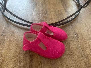 BEDA BAREFOOT TEXTILNÍ  PAPUČE RŮŽOVÁ TŘPYTKA- NOVÝ TVAR